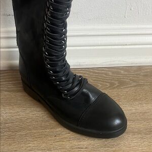 Sleek Black Chain-Detail Women's Combat Boots
